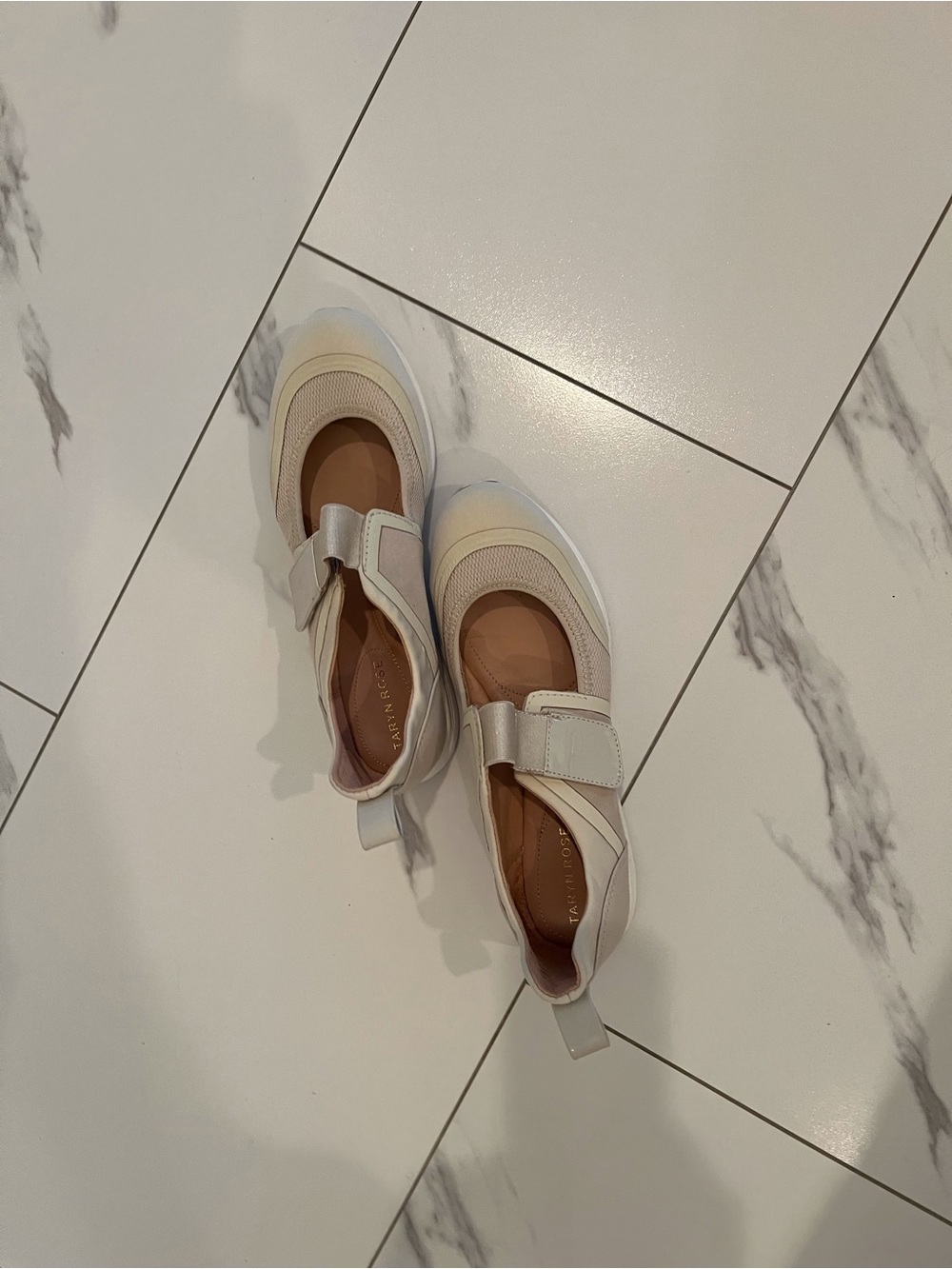 Taryn Rose Cream and Tan Slip-On Sneakers